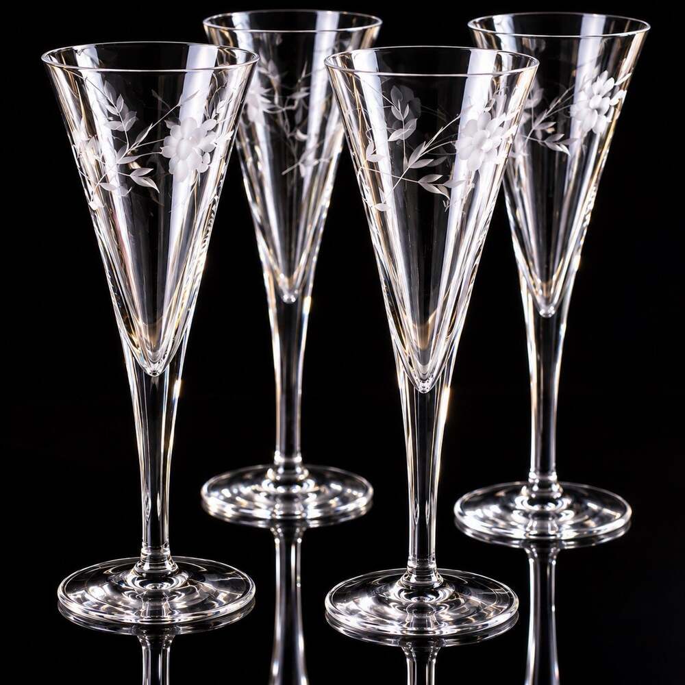 Princess House Heritage Champagne Flutes Crystal Glasses Etched Set Of 4